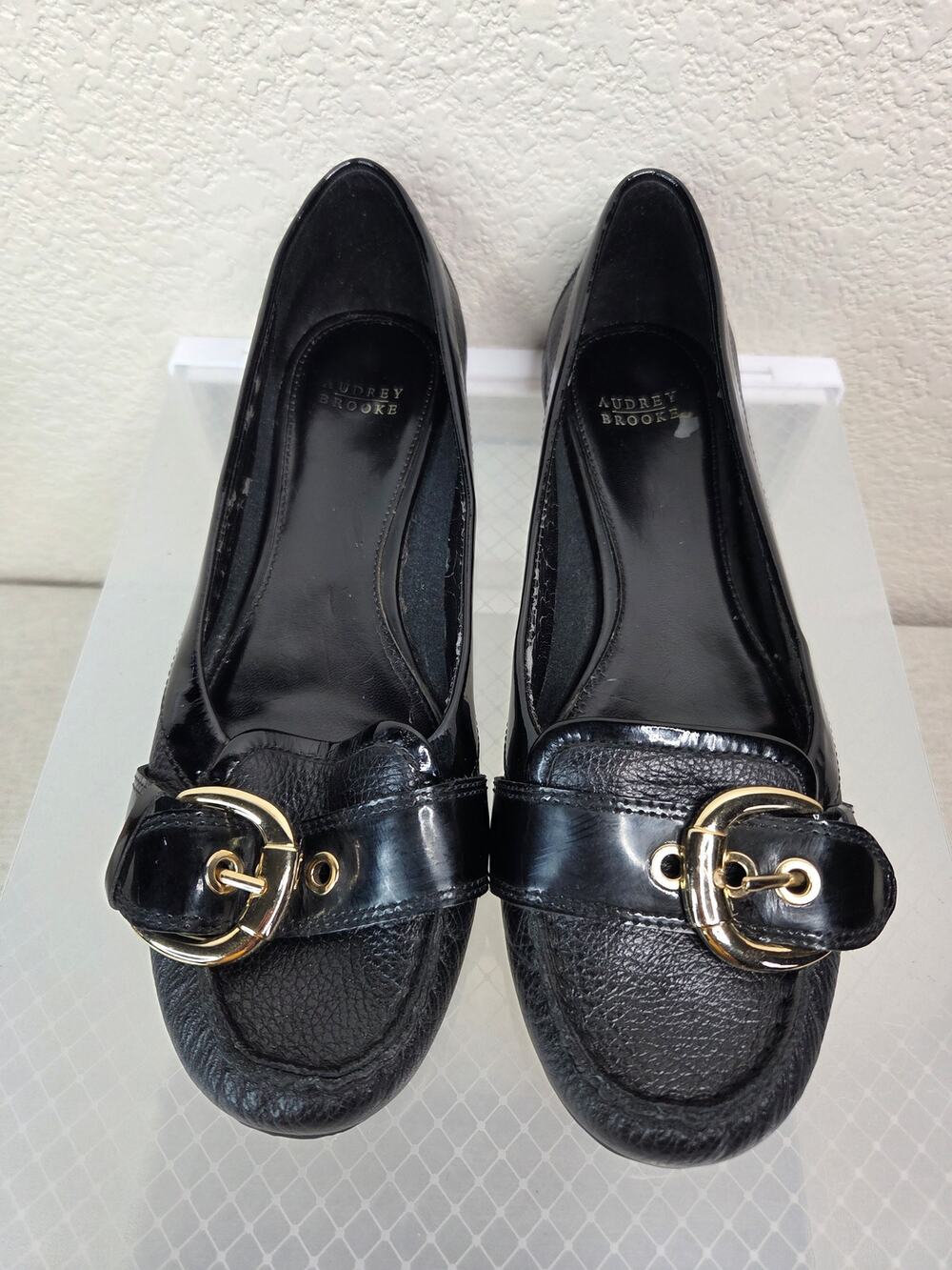 Audrey Brooke Black Gold Buckle Flats – Size 9